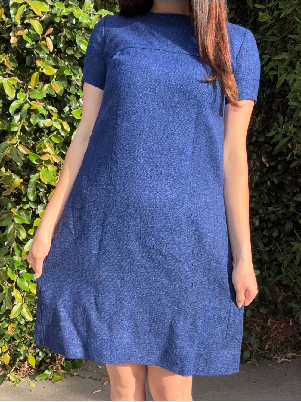 Vintage 60s Tweed Shift Mod Dress Belted Back Button Accents Cobalt Blue